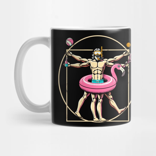 Pool Party Pink Flamingo Vitruvian Man Novelty Funny Summer by KsuAnn